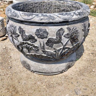 黑色大理石石刻花盆水缸