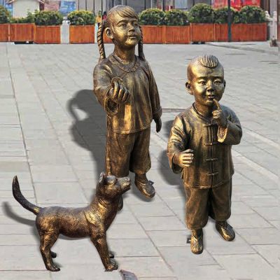 广场个摆放玻璃钢仿铜儿童小品雕塑 