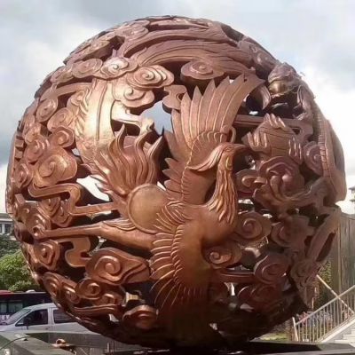 铜雕浮雕景观创意凤凰镂空球雕塑