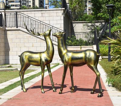 公园街道不锈钢仿铜两只鹿雕塑