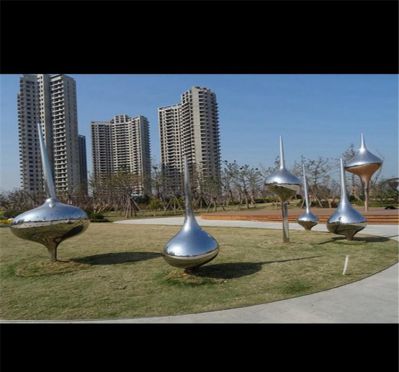 城市草坪不锈钢镜面造型各异的水滴雕塑