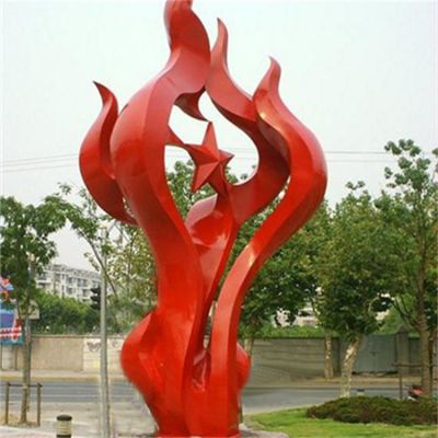 不锈钢喷漆红色创意火苗雕塑