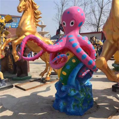游乐园摆放玻璃钢彩绘卡通海洋动物章鱼摆件