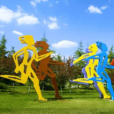 庭院景区摆放不锈钢剪影人物跑步雕塑