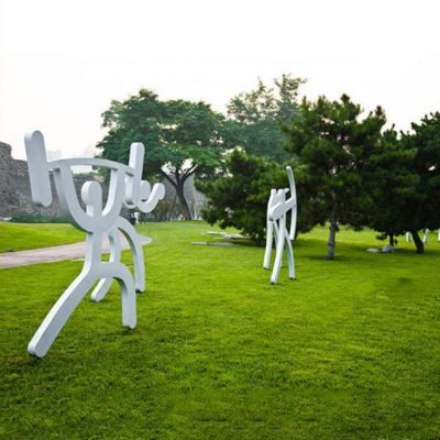 公园草地装饰不锈钢抽象运功人物雕塑