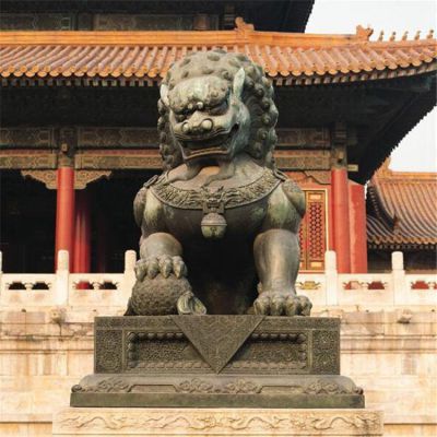 铜雕仿古门口对狮子雕塑大型景区装饰摆件