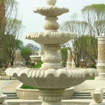 别墅小区大理石石雕欧式多层流水喷泉雕塑