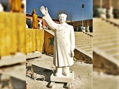 广场户外汉白玉石雕毛主席挥手的伟人雕塑