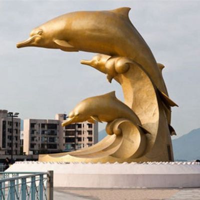广场大型不锈钢海豚雕塑