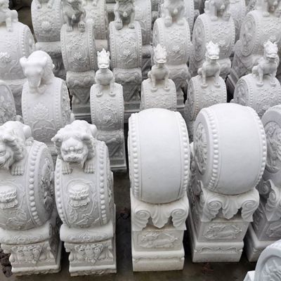 汉白玉大理石雕刻各种样式 庭院别墅门口摆放抱鼓石