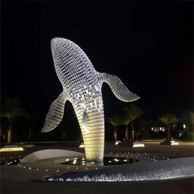 园林广场不锈钢镂空网格金属照明抽象鲸鱼雕塑