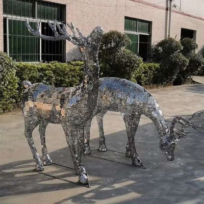不锈钢焊接镂空符号梅花鹿园林摆件雕塑