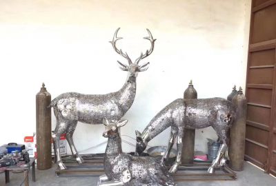 公园不锈钢创意三只梅花鹿雕塑