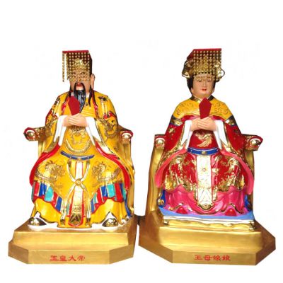 寺庙供奉神佛玻璃钢彩绘王母娘娘和玉皇大帝雕塑