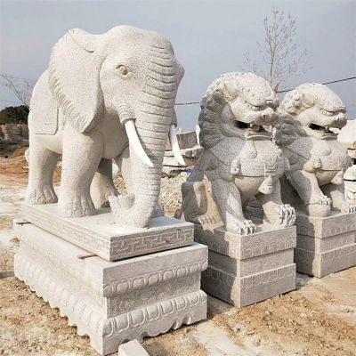 石雕大象、石雕狮子，汉白玉传统雕塑定制加工