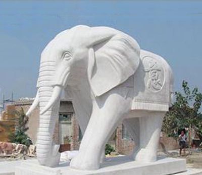 海边广场创意景观汉白玉石雕大象雕塑