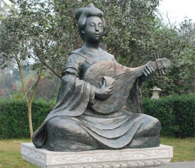 弹琵琶的乐妓古代人物铜雕弹雕塑