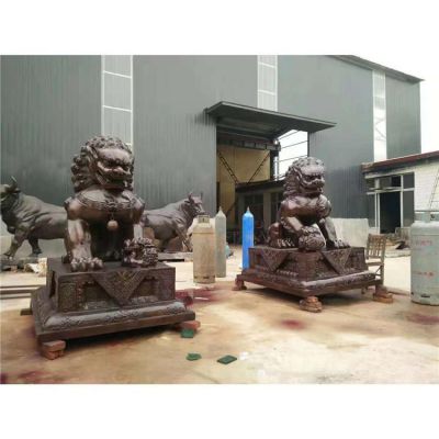 工厂企业铜雕门口一对镇宅招财狮子雕塑