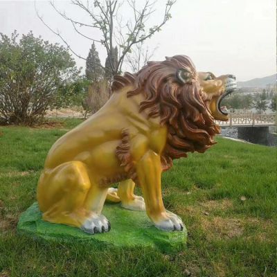 玻璃钢彩绘户外园林大型仿真狮子雕塑