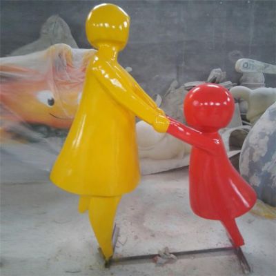 玻璃钢抽象彩绘亲情形象人物雕塑 广场幼儿园抽象摆件