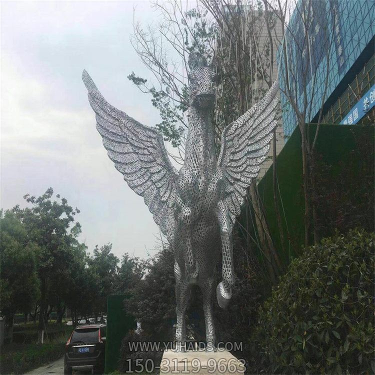 户外广场不锈钢大型飞马雕塑