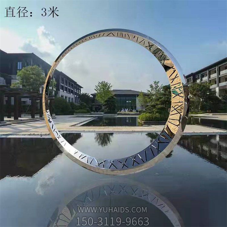小区水池摆放不锈钢圆环景观雕塑
