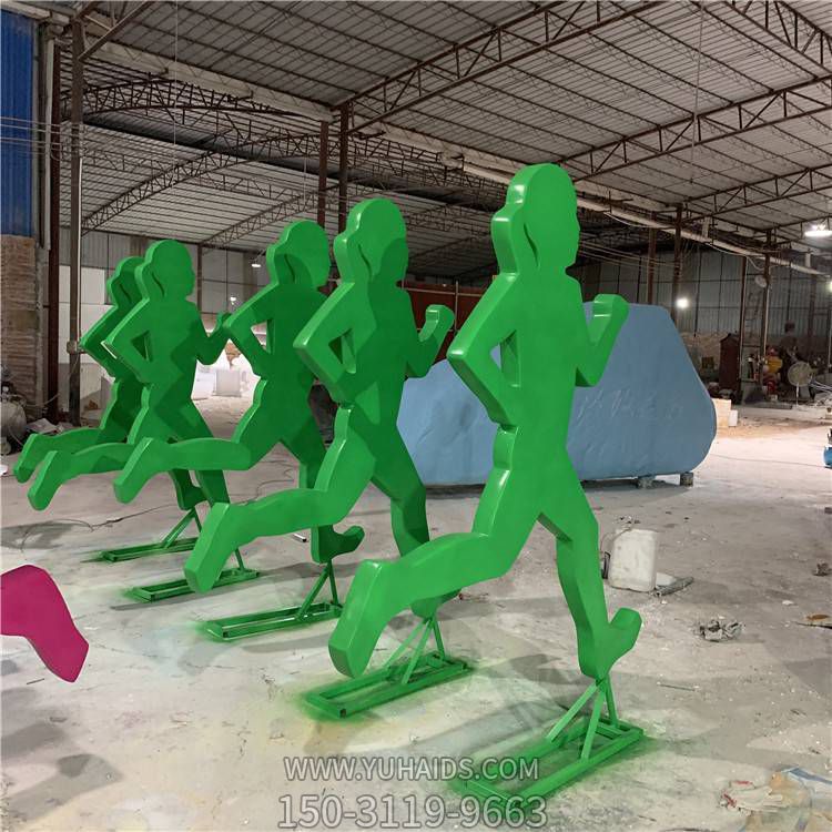 不锈钢剪影彩绘跑步的抽象人物雕塑