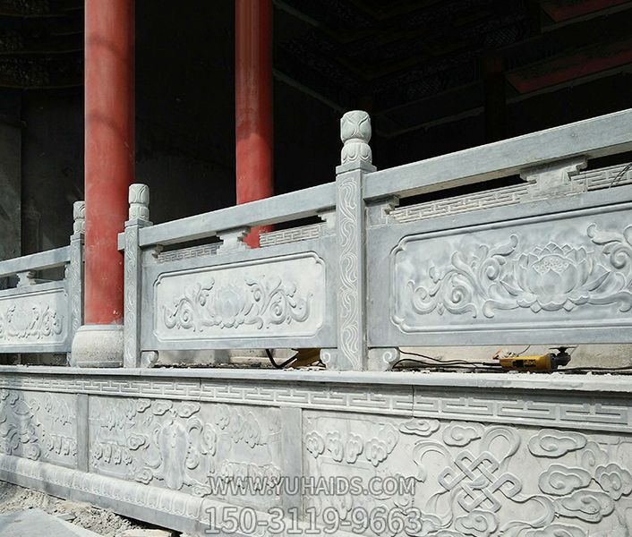 山区寺庙园林台阶青石雕刻荷花栏杆雕塑