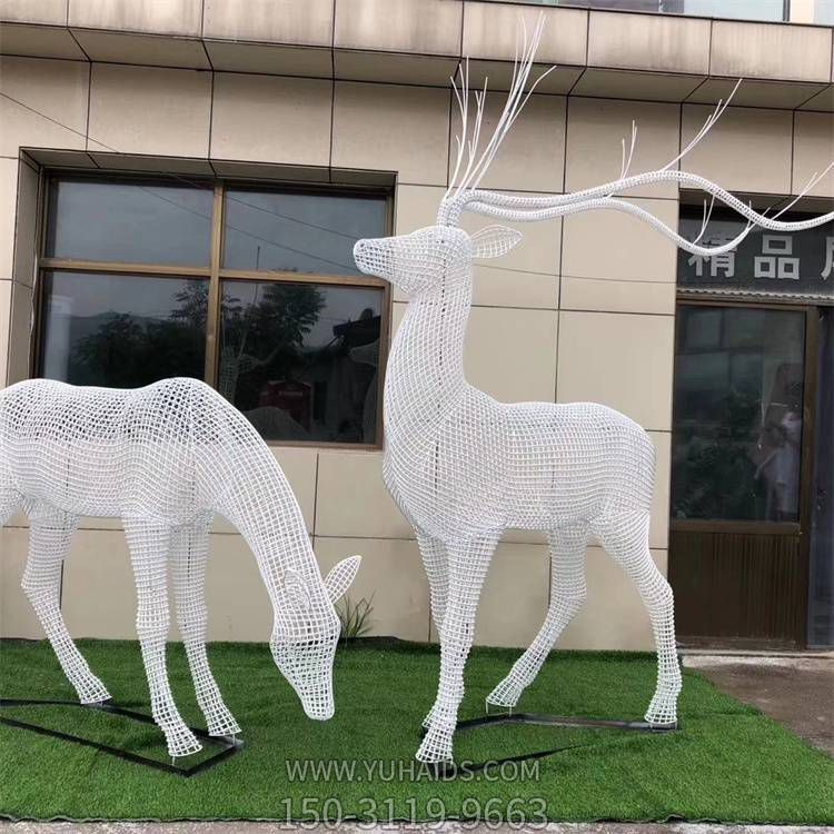 铁艺不锈钢镂空动物发光母子鹿景观公园草坪摆件雕塑