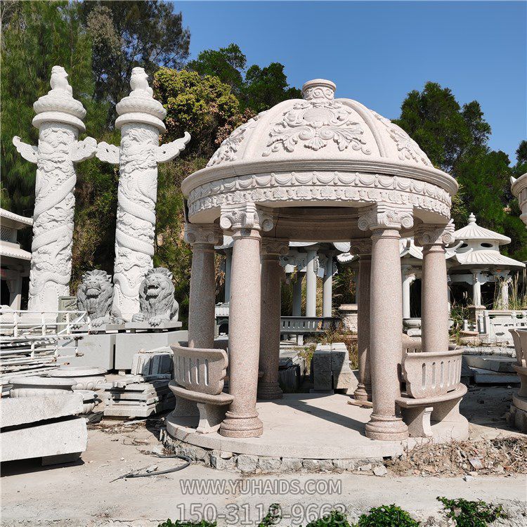 花岗岩圆形欧式罗马柱小区花园摆放凉亭雕塑