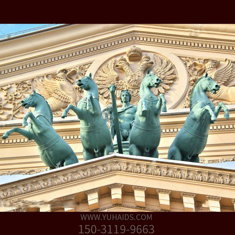 酒店小区装饰大型玻璃钢仿铜欧式阿波罗马车景观雕塑