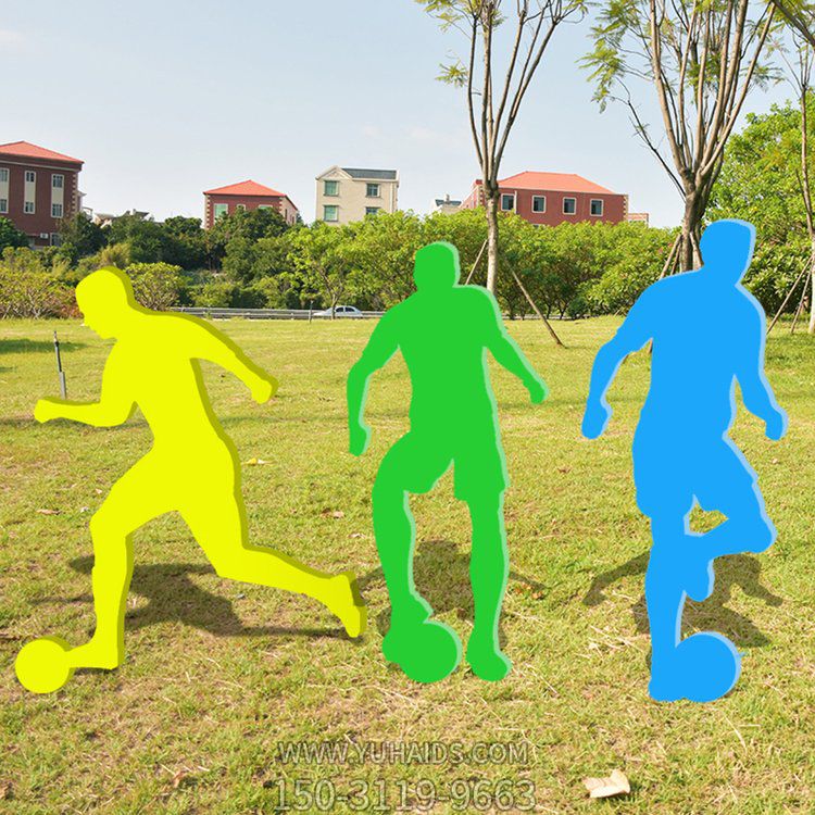 不锈钢户外园林景观剪影运动踢足球的抽象人物景观雕塑