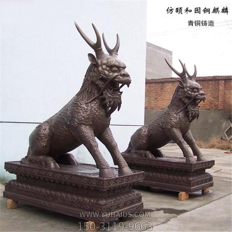 景区摆放青铜铸造大型麒麟神兽雕像雕塑