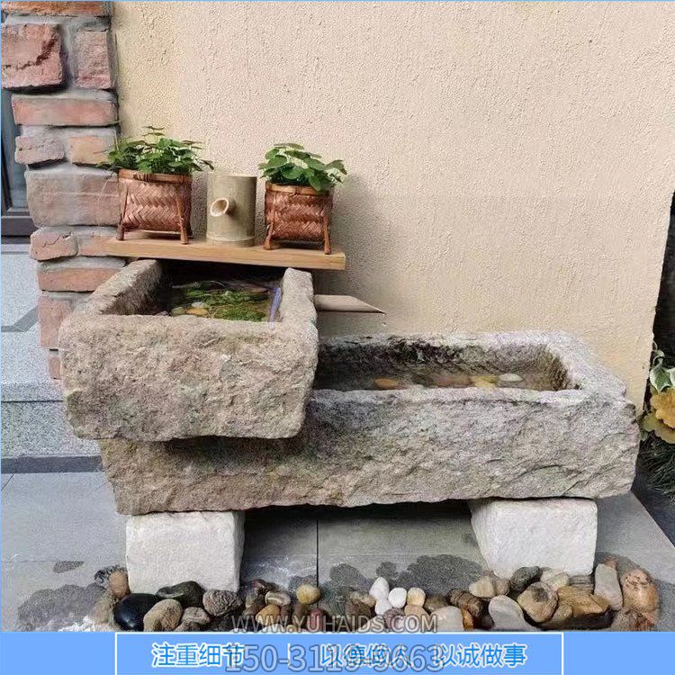 庭院摆件大理石石雕老石槽流水摆件雕塑