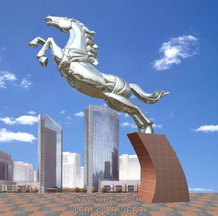 不锈钢抛光镜面大型飞奔马动物雕塑  城市公园摆件