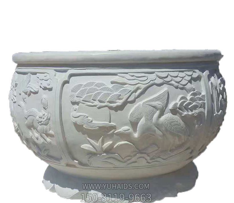 仿古鱼缸石雕花盆摆件缸雕塑