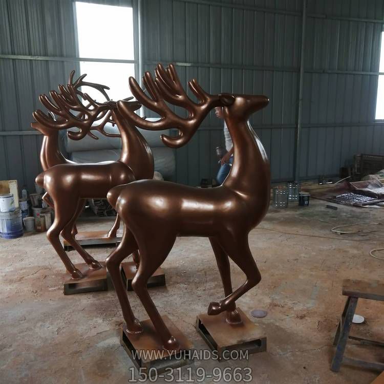 铜雕户外园林景观铜鹿雕塑