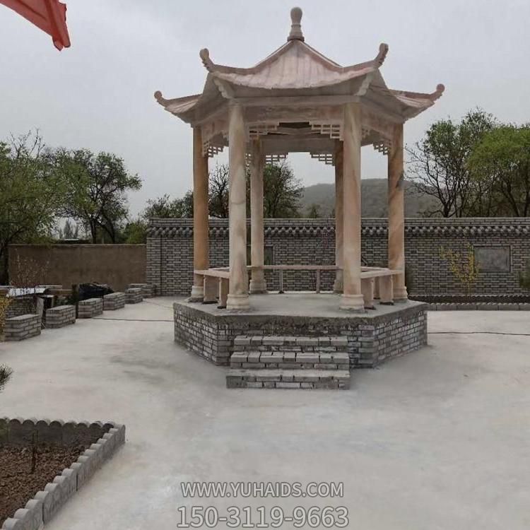 庭院摆放中式晚霞红雕刻休息凉亭雕塑
