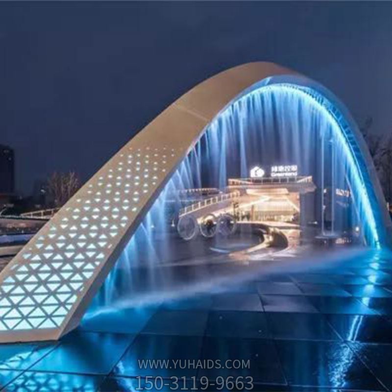 广场大型不锈钢镂空灯光雾化拱门 雕塑