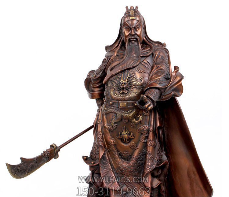 景区寺庙大型铜雕拿刀的关公雕塑
