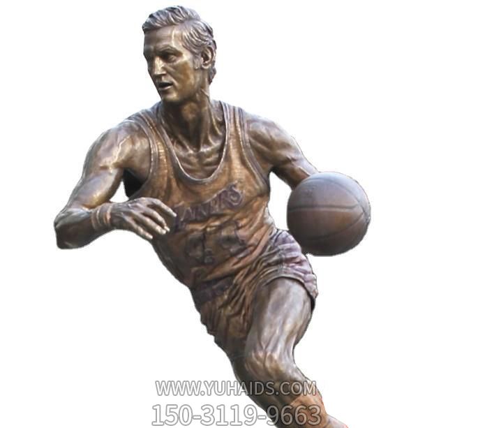  仿铜校园玻璃钢打篮球人物像体育场运动主体雕塑