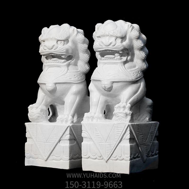 汉白玉石雕浮雕一对狮子雕塑
