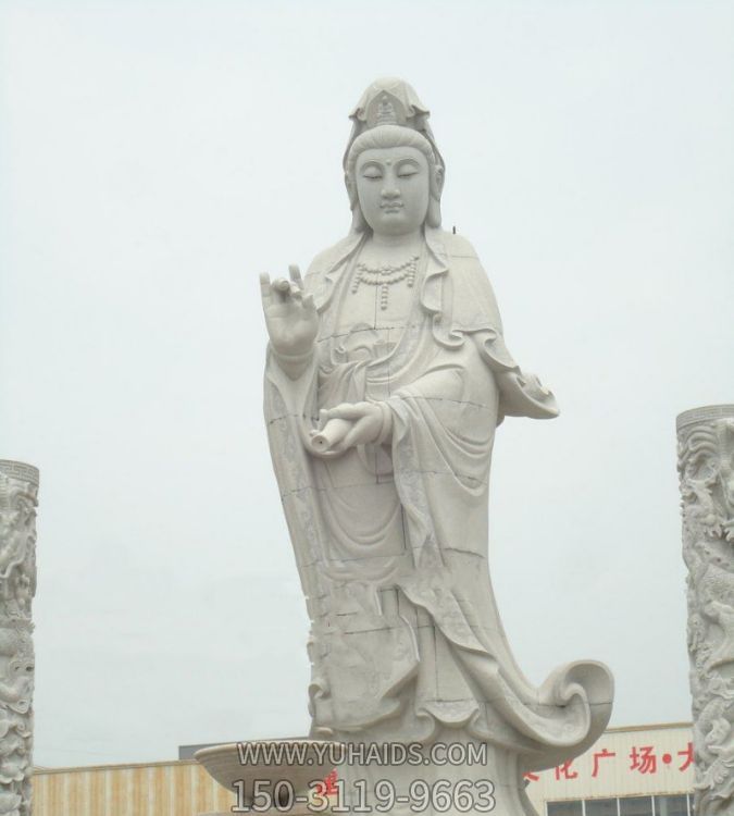 寺庙广场摆放观音菩萨大理石佛像雕塑