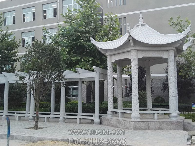 学院操场大理石长廊仿古建休闲凉亭雕塑