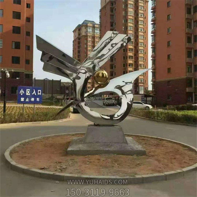 别墅小区不锈钢镜面抽象景观标志雕塑