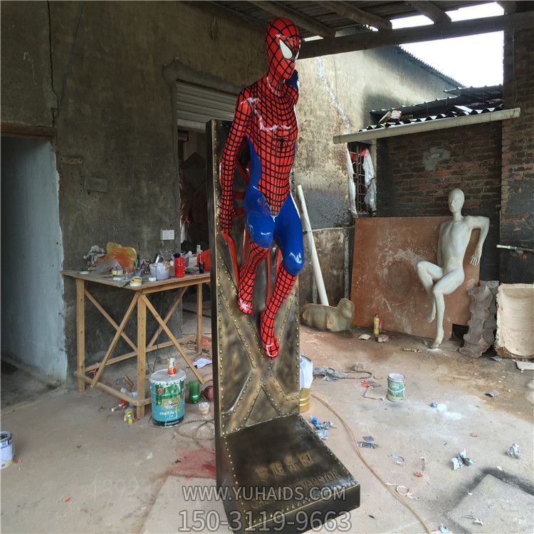 电影院景区玻璃钢卡通彩绘动画人物蜘蛛侠摆件雕塑