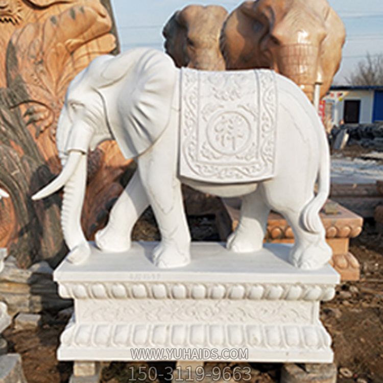 天然优质石材汉白玉浮雕大象公司门口摆件雕塑