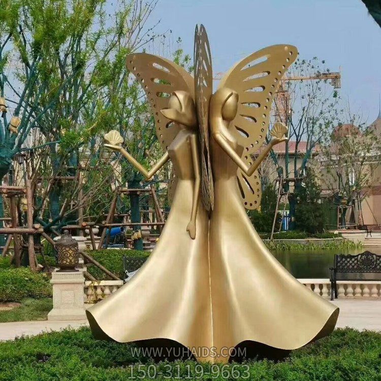 玻璃钢蝴蝶公主，三面蝴蝶造型人物塑像雕塑