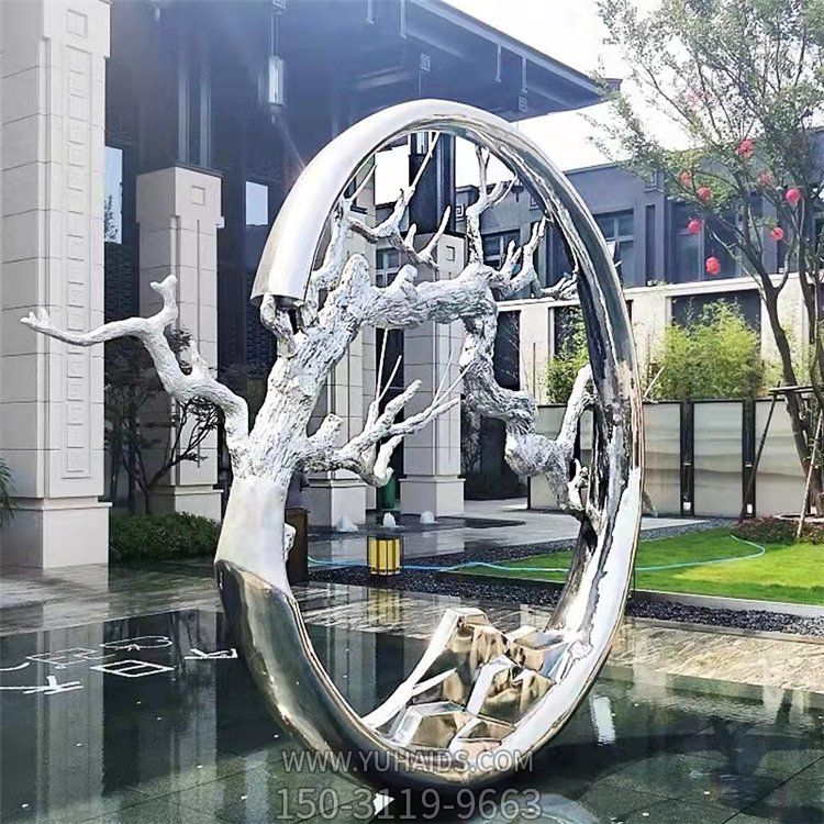 广场不锈钢抽象创意树景观圆环摆件雕塑