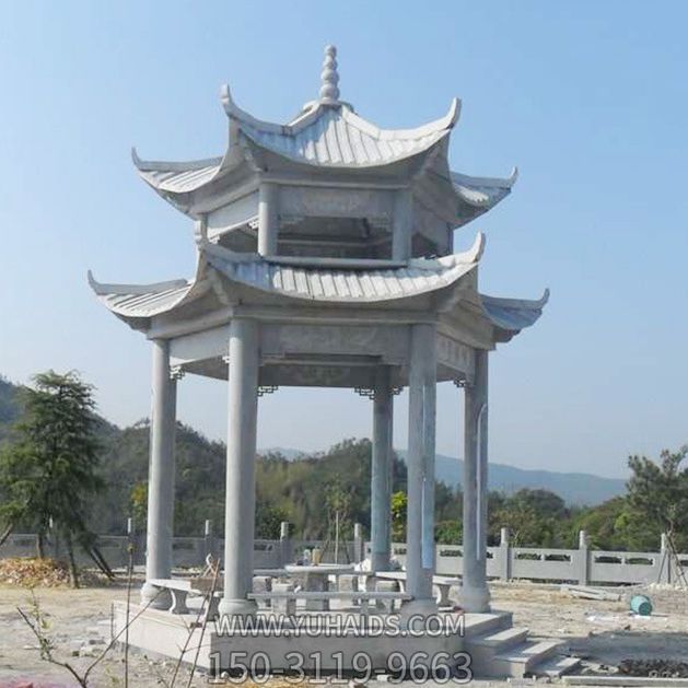 寺院山景观摆放大理石栏杆双层新款凉亭雕塑